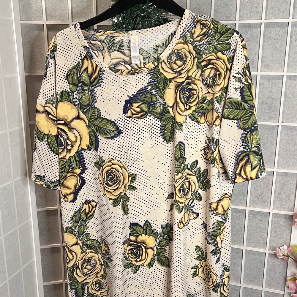 Floral Print T-Shirt with Yellow Roses